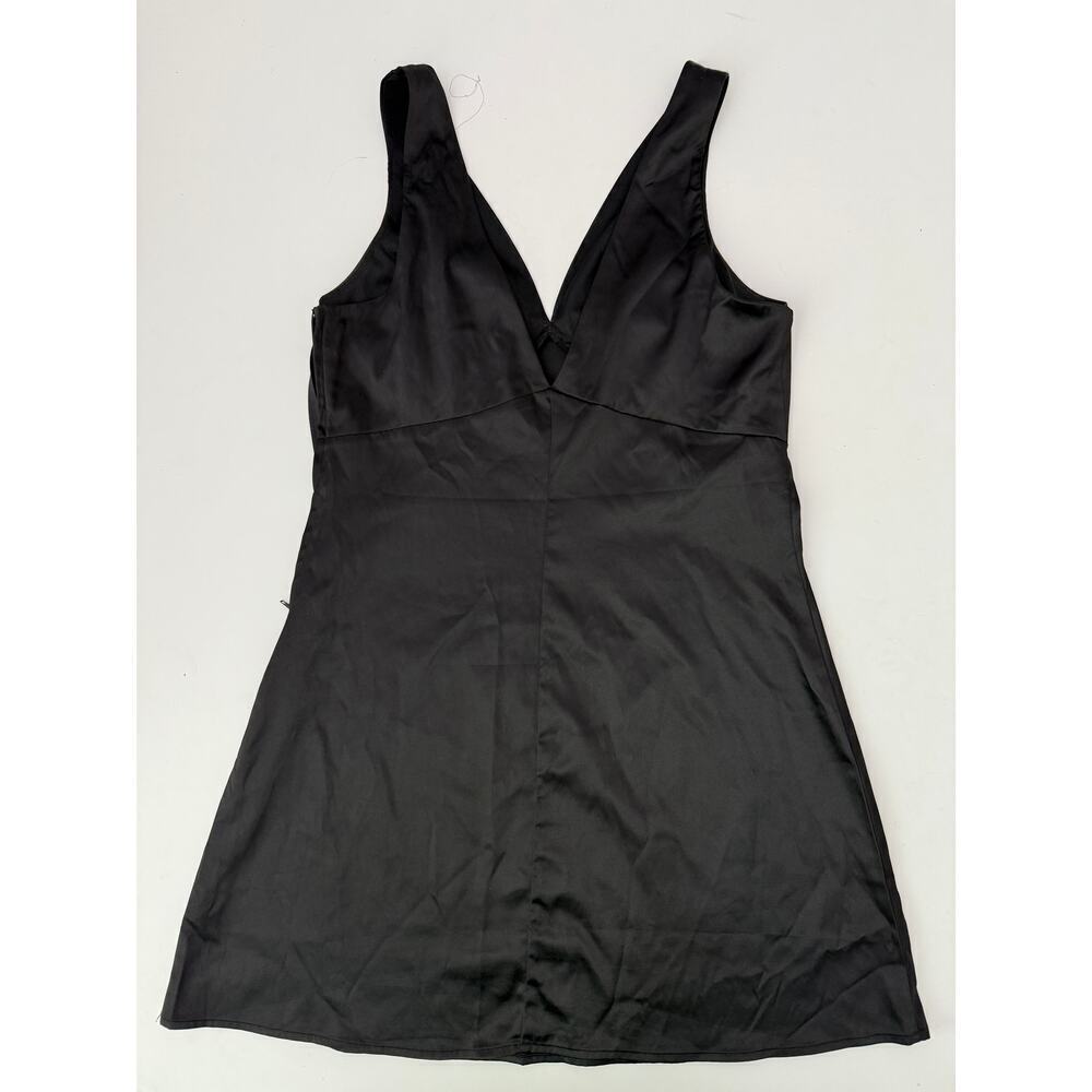 Mi Ami Black Satin V-Neck Mini Dress - Size Medium - Picture 6 of 8